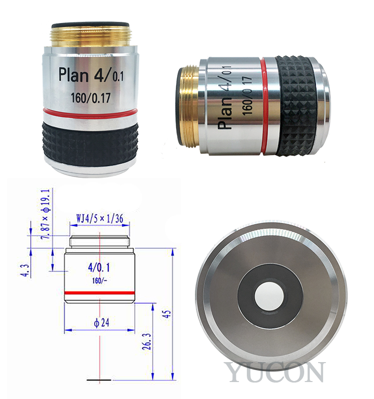 Factory Price Standard Plan Achromatic Biological Microscope Objective 4X